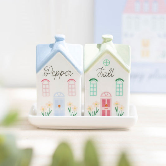 Pastel House Shaped Ceramic Salt And Pepper Shakers