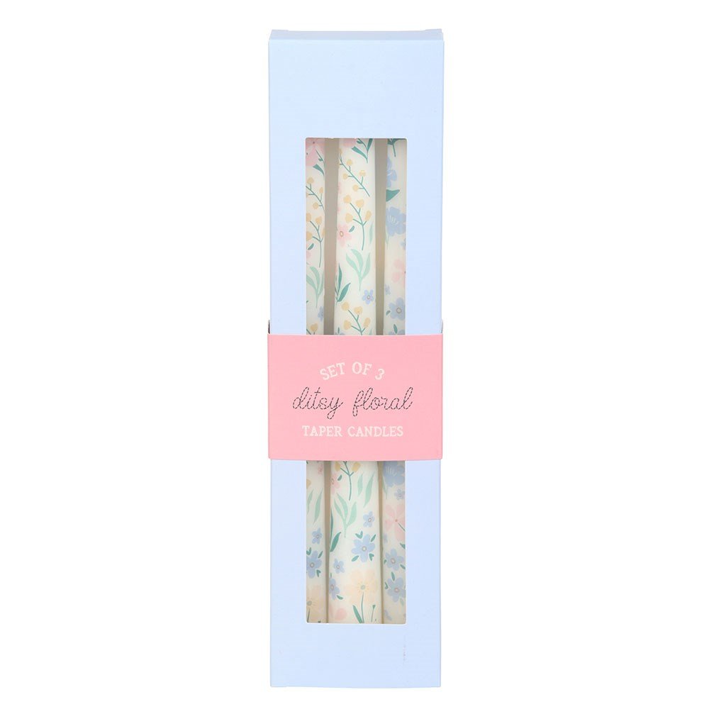 Set Of 3 Ditsy Floral Taper Candles