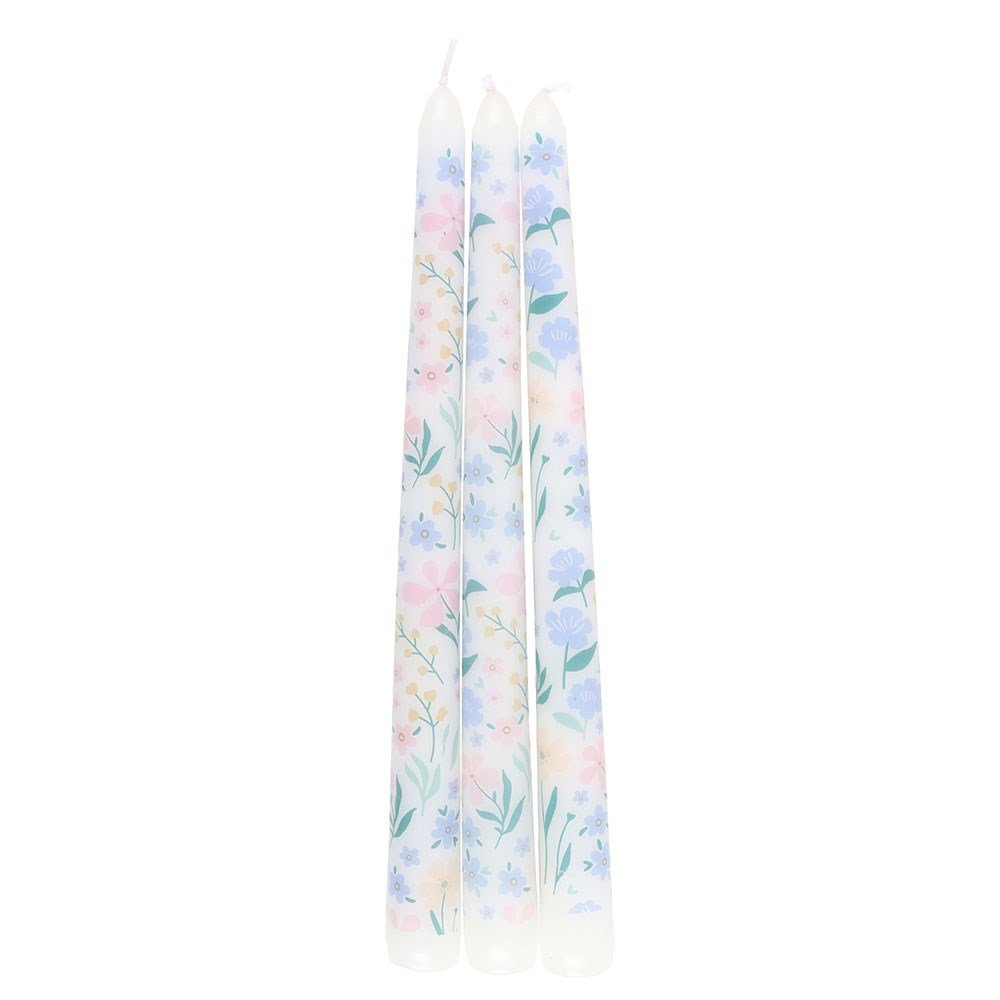 Set Of 3 Ditsy Floral Taper Candles