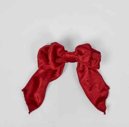 Red Velvet Bow on Clip - Small