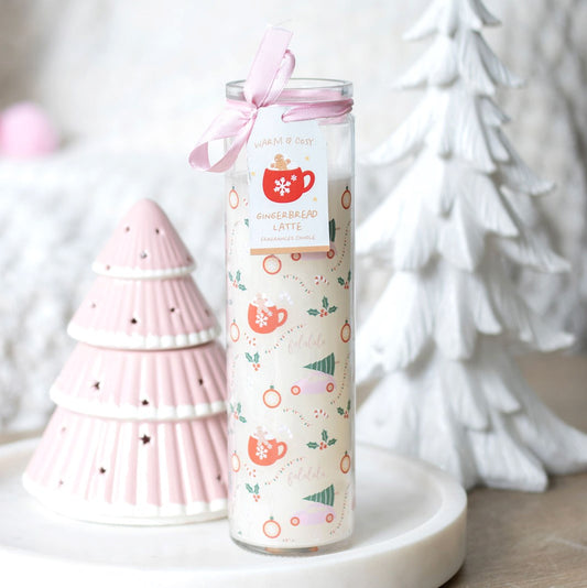 Sugarplum Fun Christmas Print Tube Candle - Gingerbread Latte Scent