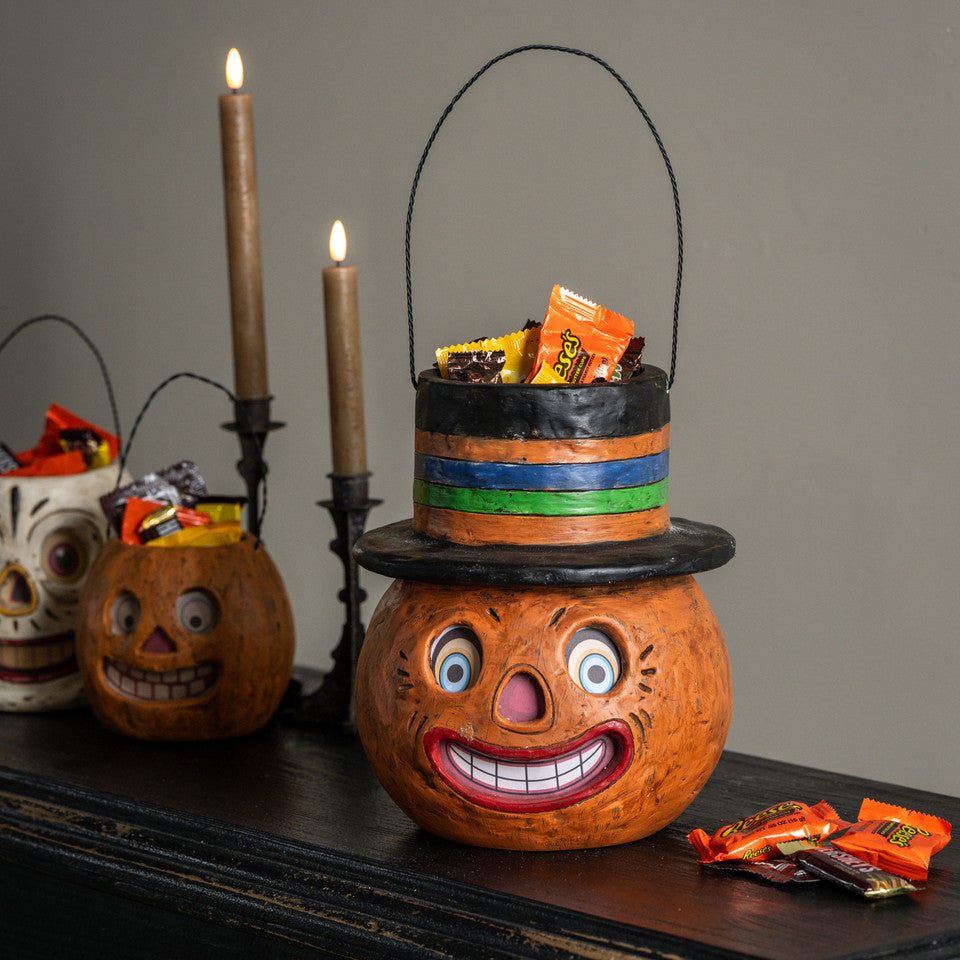 Jack-O-Lantern w/ Hat Candy Container w/ Handle -Arriving in Store September