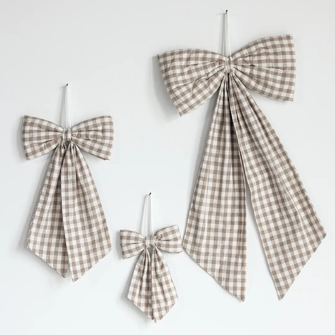 Light Brown - Gingham Fabric Bow - Arriving in Store Mid - Late March