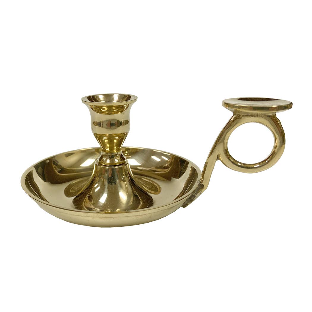 Solid Polished Brass Chamberstick - Antique Vintage Style