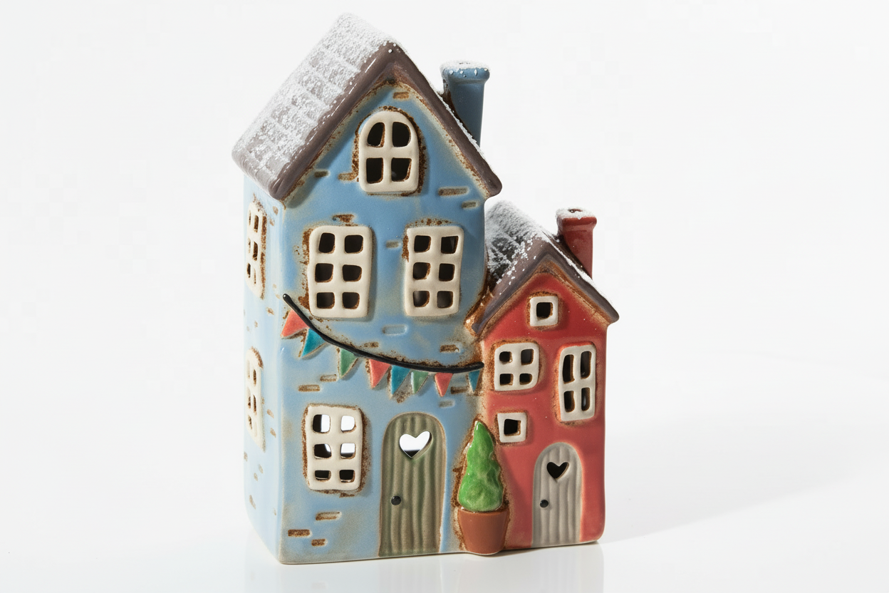 Flourish and Foliage Stoneware Double House Candle Holder - Arriving in Store Mid-April