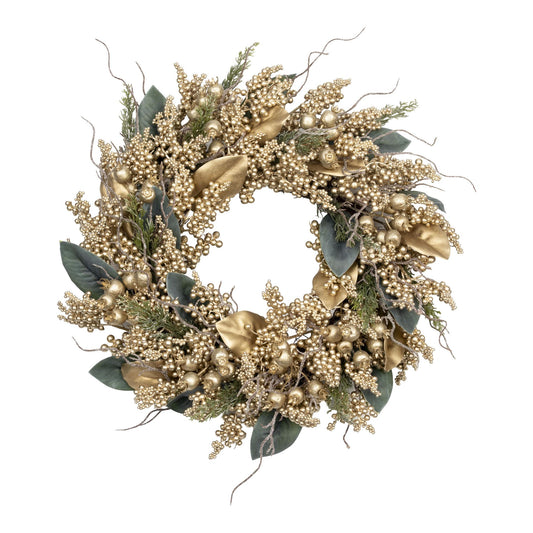 Gold Berry Gold Leaf Wreath 50cm - Arriving in Store October 2026