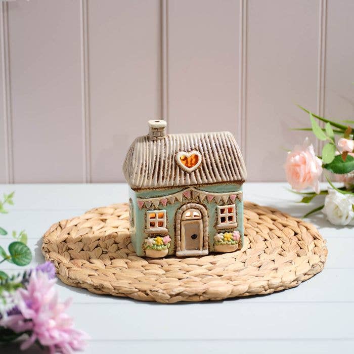 Cottage Garden Blue House Embossed Candle Holder - Arriving in Store July