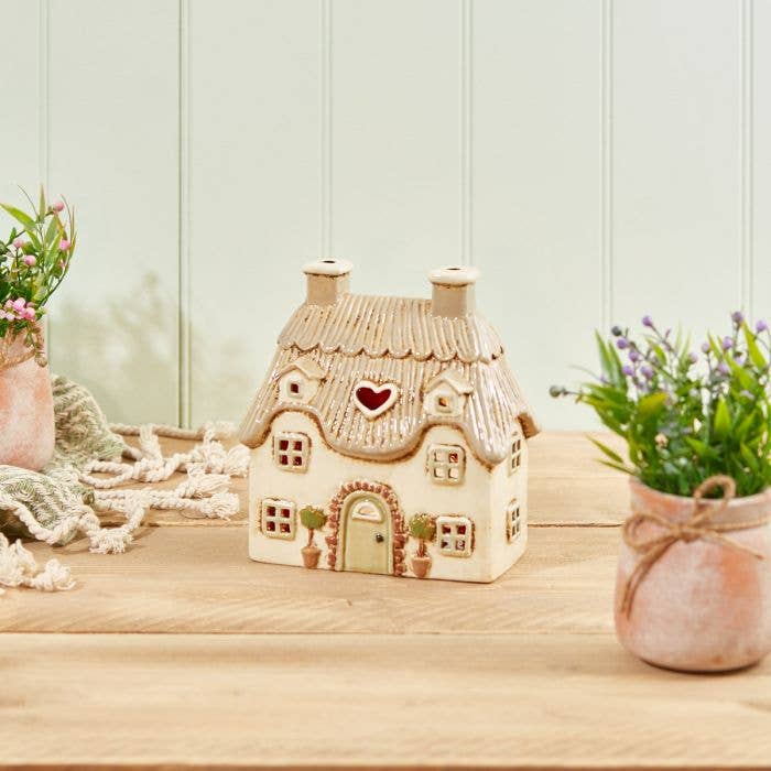 Village Pottery Tealight Holder Cream Embossed Stoneware with Trees - Arriving in Store late May
