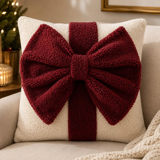 Red Big Bow Gift Box White 45cm Throw Pillow - Arriving in Store September