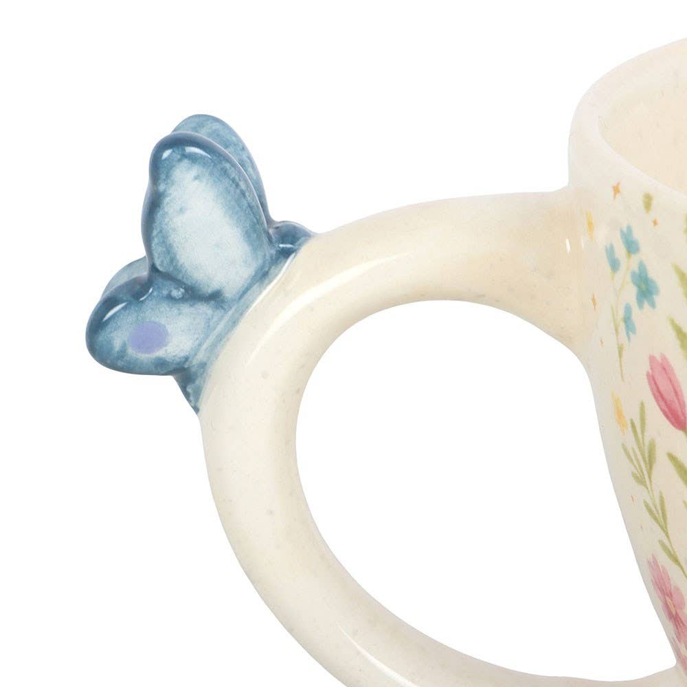 Luna Bloom Floral Print Ceramic Mug with Butterfly