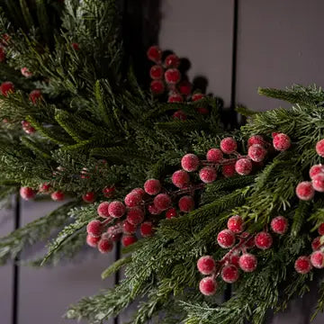 Heritage Frosted Red Berry Norfolk Cypress Wreath 24" - LED Pre Lit - Arriving in Store October