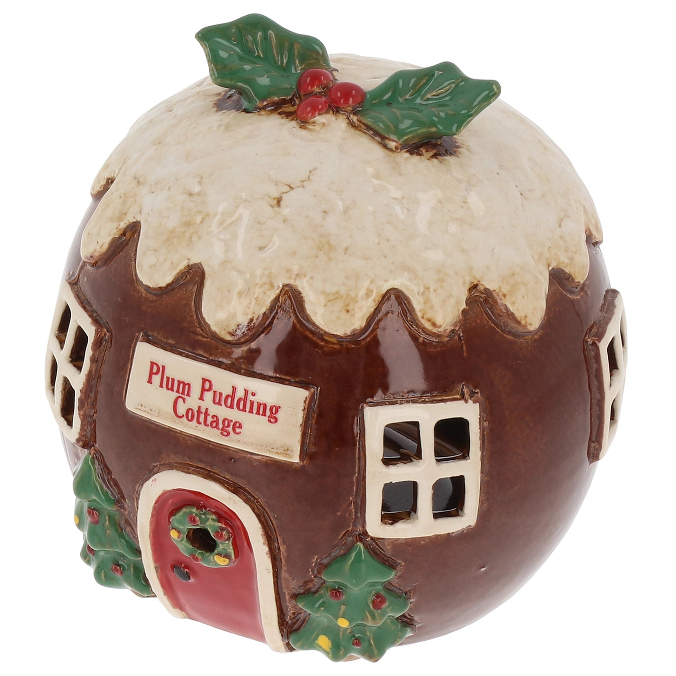 Village Pottery Xmas Plum Pudding Cottage Tealight - Arriving in Store September