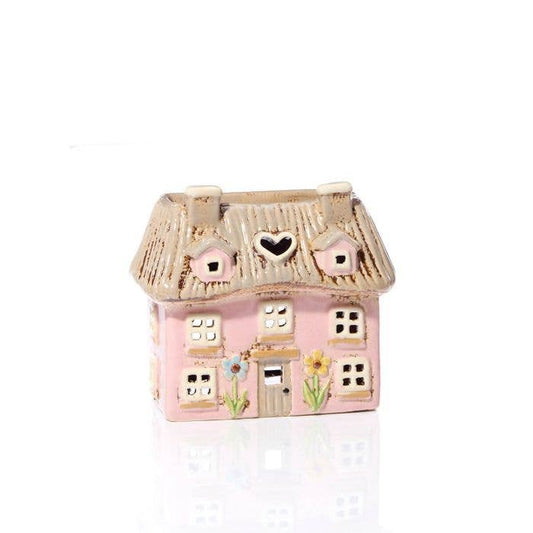 Village Pottery Wax Melt Burner Pink Thatched Cottage with Embossed Flowers - Arriving in Store Mid-May
