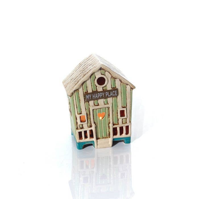 Beach Hut Stoneware My Happy Place Candle Holder - Arriving in Store June