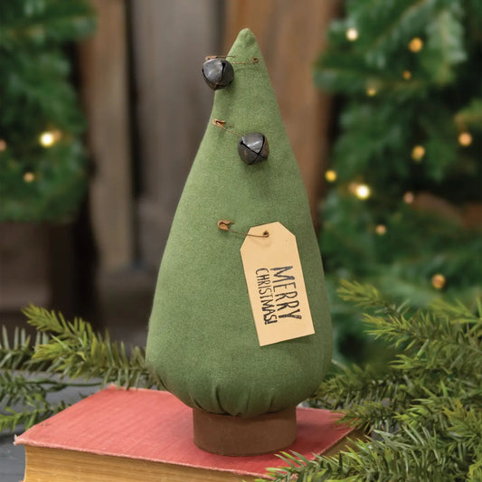 Stuffed Primitive "Merry Christmas" Tree On Base - July Drop