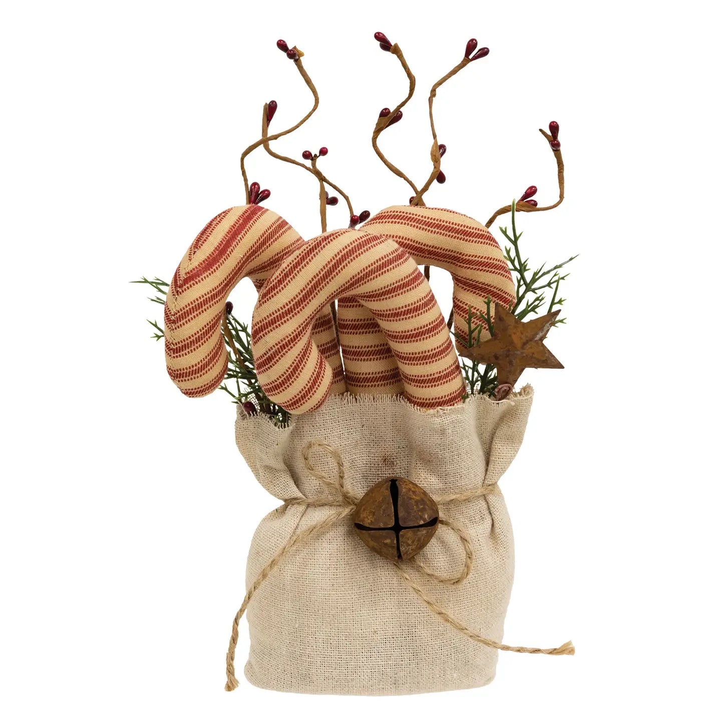Stuffed Ticking Stripe Candy Canes & Greenery Goody Bag- September Drop
