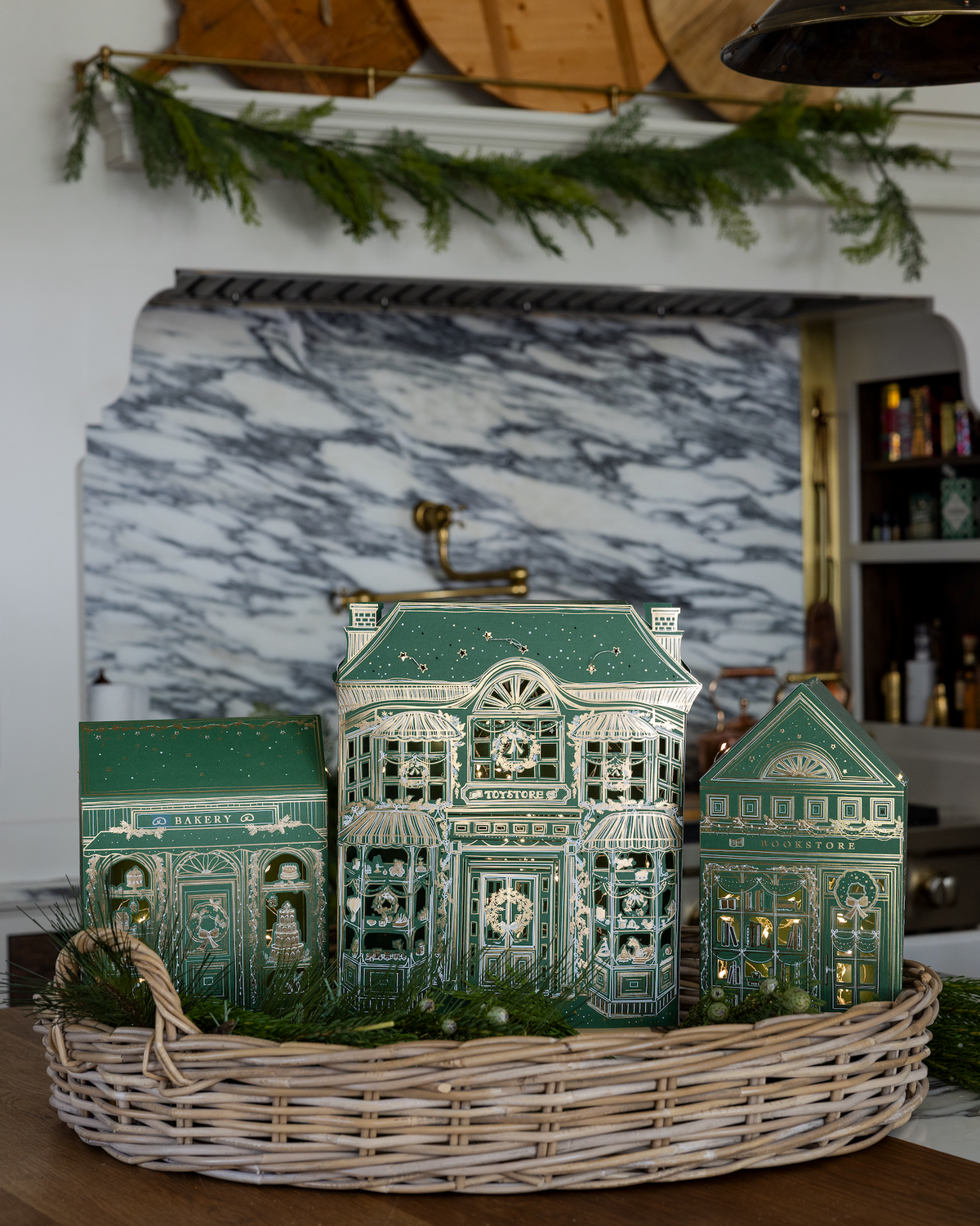 Maren Baxter Limited Edition Green Light-Up Christmas Village Shops Set of 3 - Arriving in Store Mid November