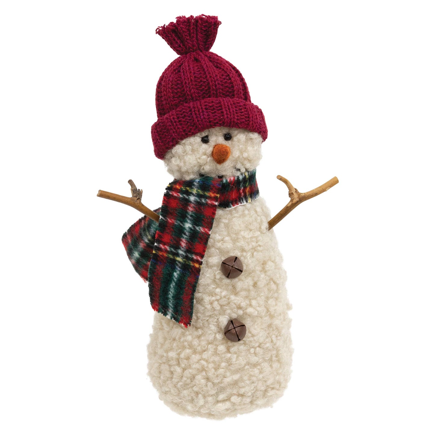 Burgundy Hat Snowman w/Green & Red Plaid Scarf - 9.5"H - September Drop