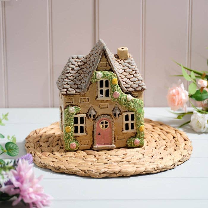 Cottage Garden Embossed Stoneware House Candle Holder - Arriving in July