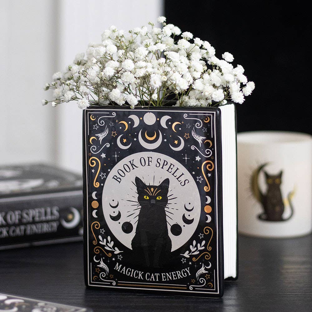 Black Cat Magick Book Shaped Flower Vase - Arriving in Store September