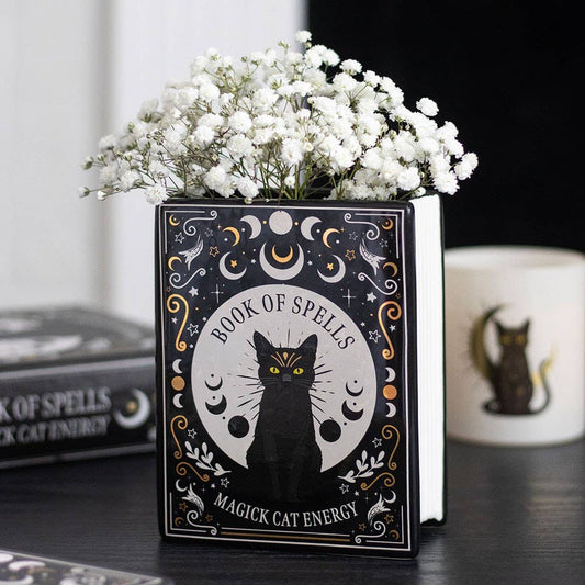 Black Cat Magick Book Shaped Flower Vase - Arriving in Store September