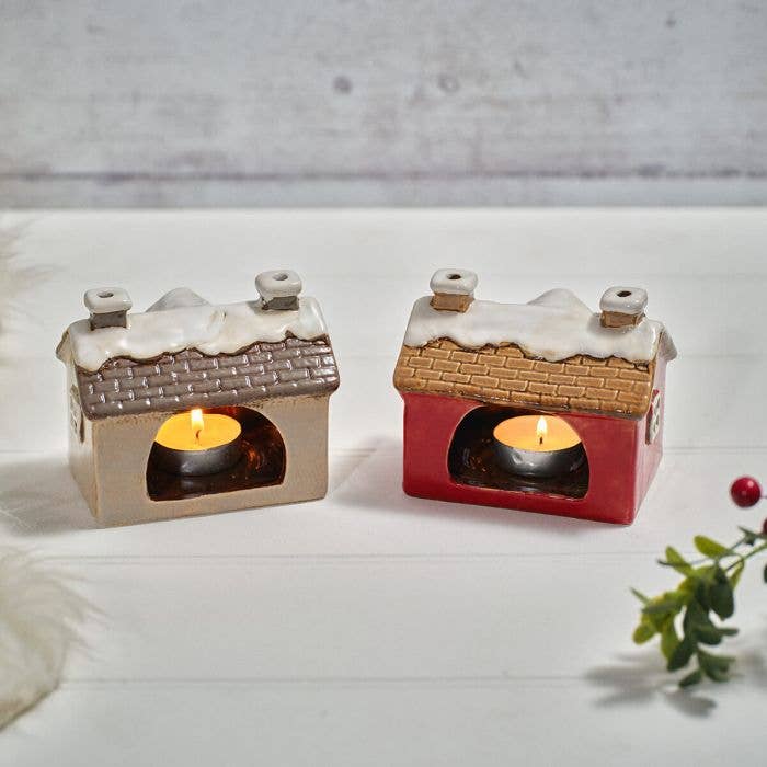 Holly Cottage Stoneware House With Cut Out Star Candle Holder - Arriving in Store September