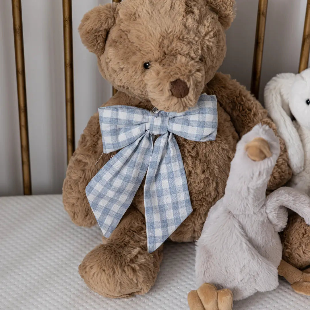 Baby Blue Gingham Fabric Bow - Arriving in Store Mid - Late March