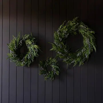 Heritage Frosted Navy Berry Norfolk Cypress Wreath 14" - Arriving in Store October