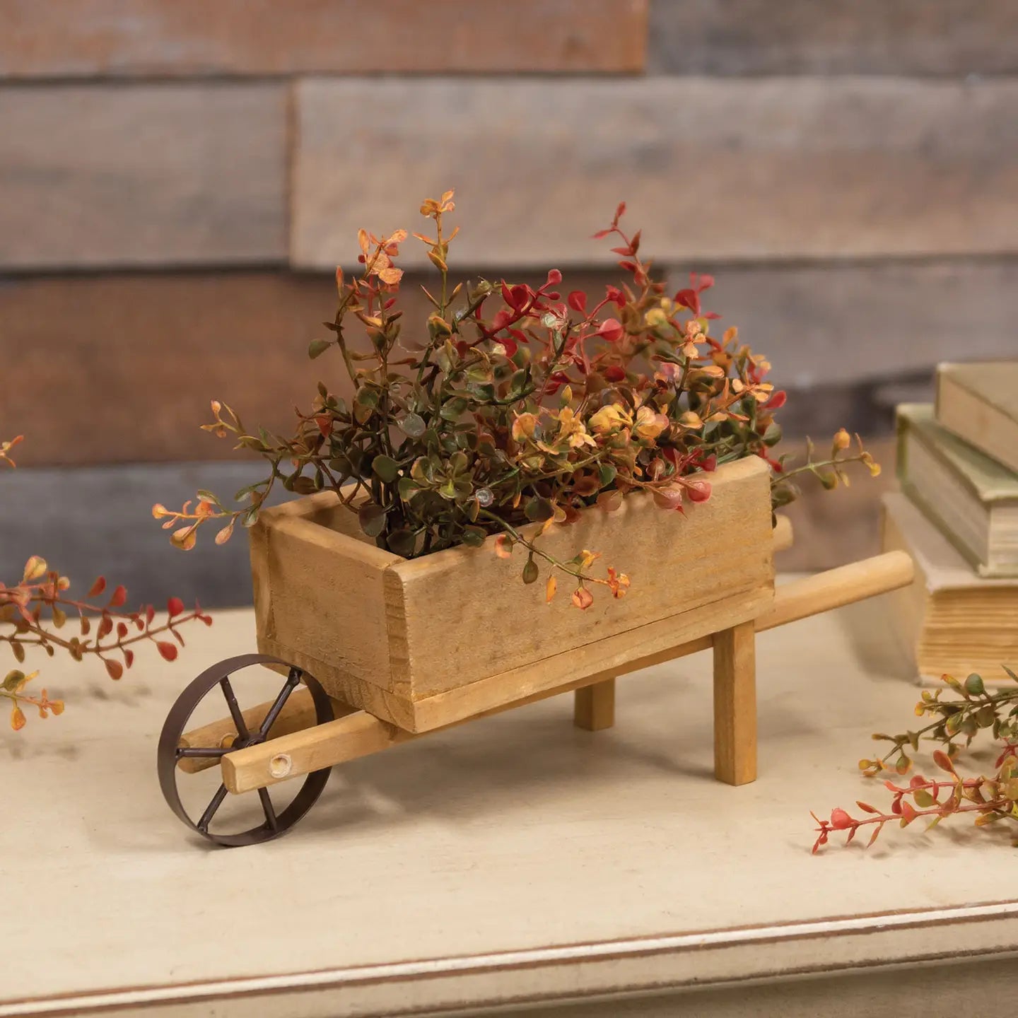 Distressed Wooden Wheelbarrow - September Drop