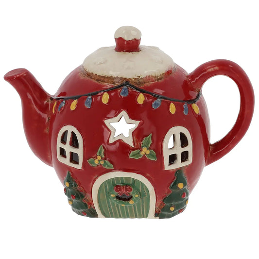 Village Pottery Xmas Teapot House Tealight - - Arriving in Store September