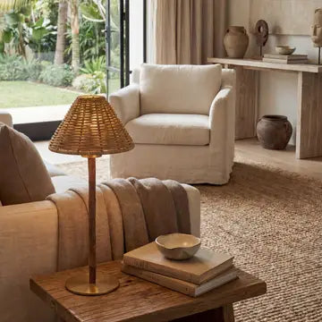 Portable Bamboo Table Lamp - Rattan Shade - Arriving in Store October