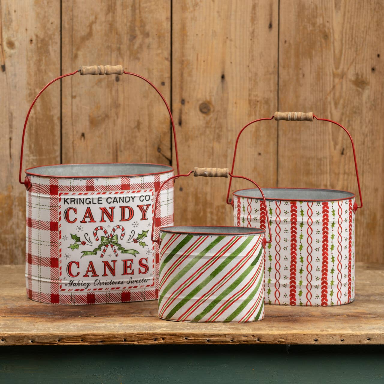 SET/ 3 CANDY CANE BUCKETS