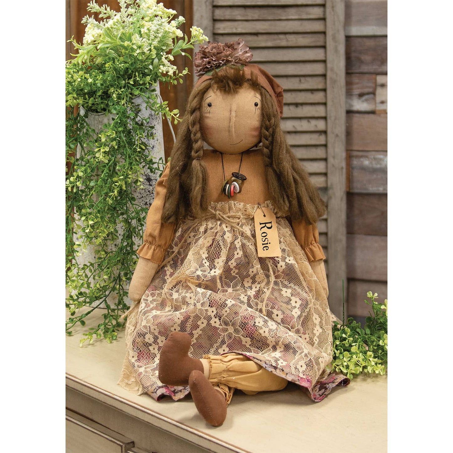 Vintage Rosie Blooms Doll w/Button Necklace - Late February Drop