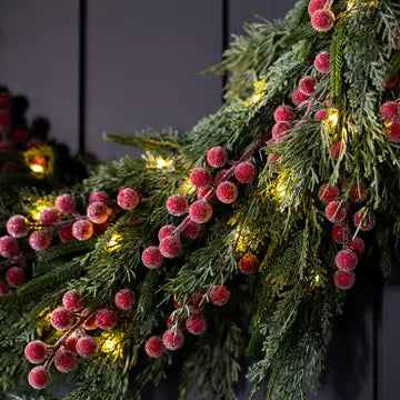 Heritage Frosted Red Berry Norfolk Cypress Wreath 34" - LED Pre Lit - Arriving in Store October