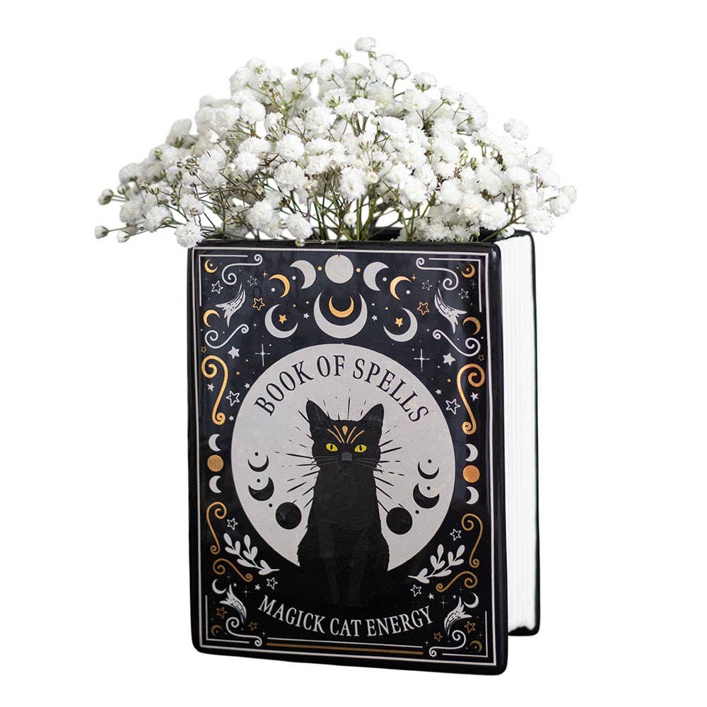 Black Cat Magick Book Shaped Flower Vase - Arriving in Store September