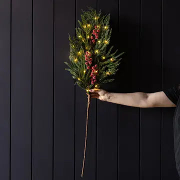 Heritage Frosted Red Berry Norfolk Cypress Stem 42" - LED Pre Lit - Arriving in Store October