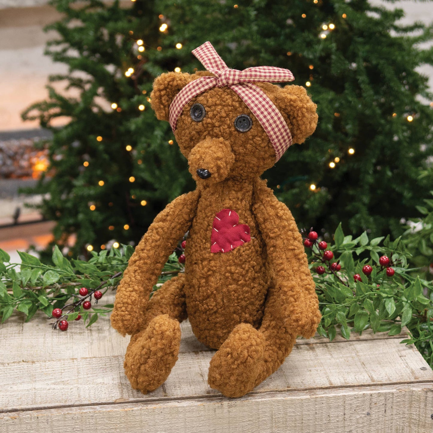 Stuffed Heart Patch Teddy Bear w/Gingham Bow - Early December Drop