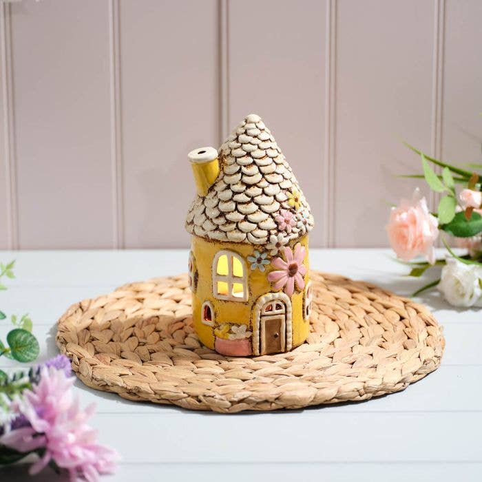 Cottage Garden Stoneware Fairy Round House Candle Holder - Arriving in Store Late May