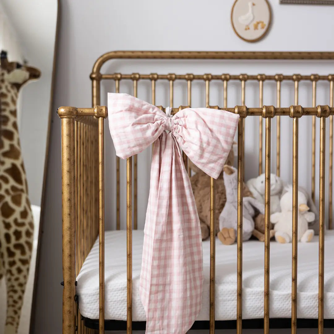 Blush Gingham Fabric Bow - Arriving in Store Mid - Late March