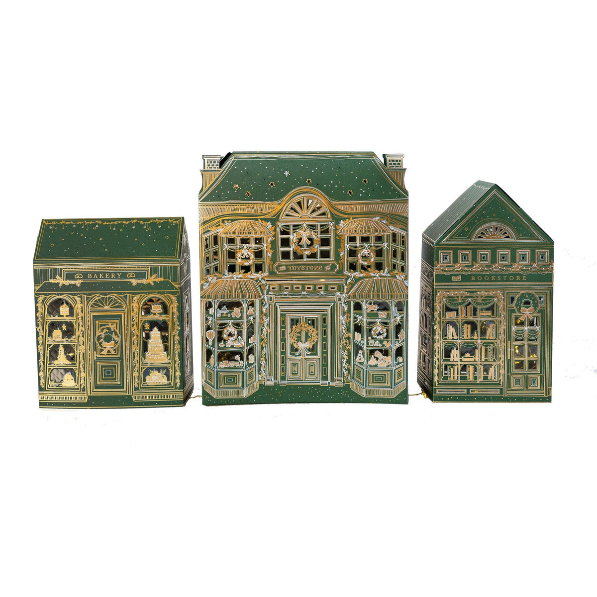 Maren Baxter Limited Edition Green Light-Up Christmas Village Shops Set of 3 - Arriving in Store Mid November
