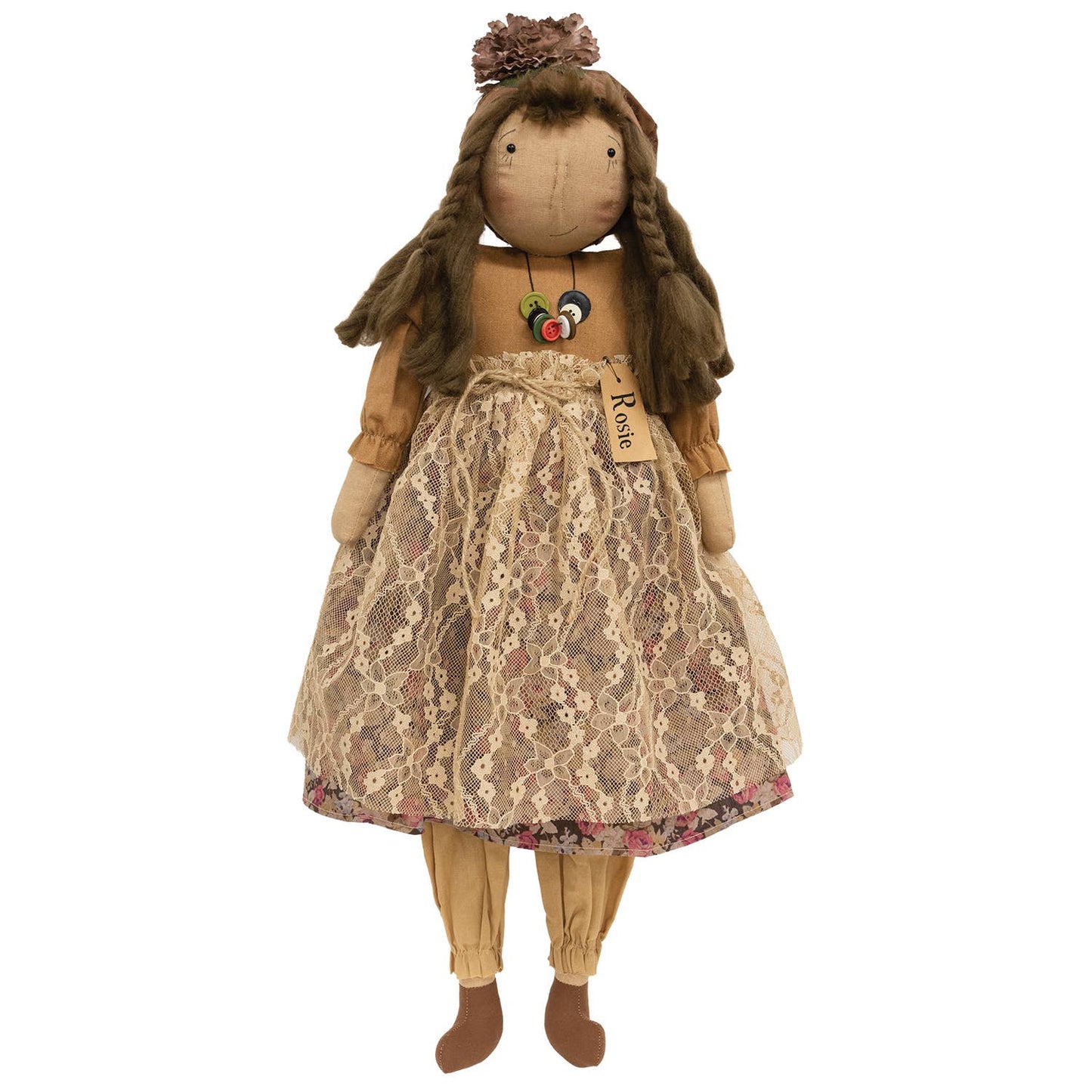 Vintage Rosie Blooms Doll w/Button Necklace - Late February Drop