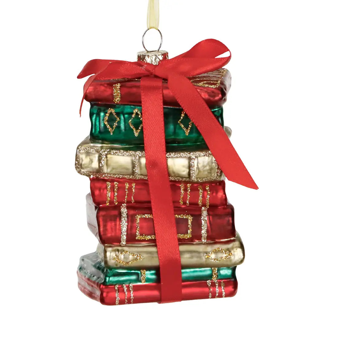 Stack of Books W/Bow Glass Ornament - Arriving in Store November