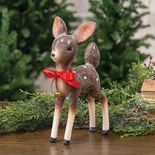 Icy Frosted Resin Baby Deer w/Bow & Jingle Bell