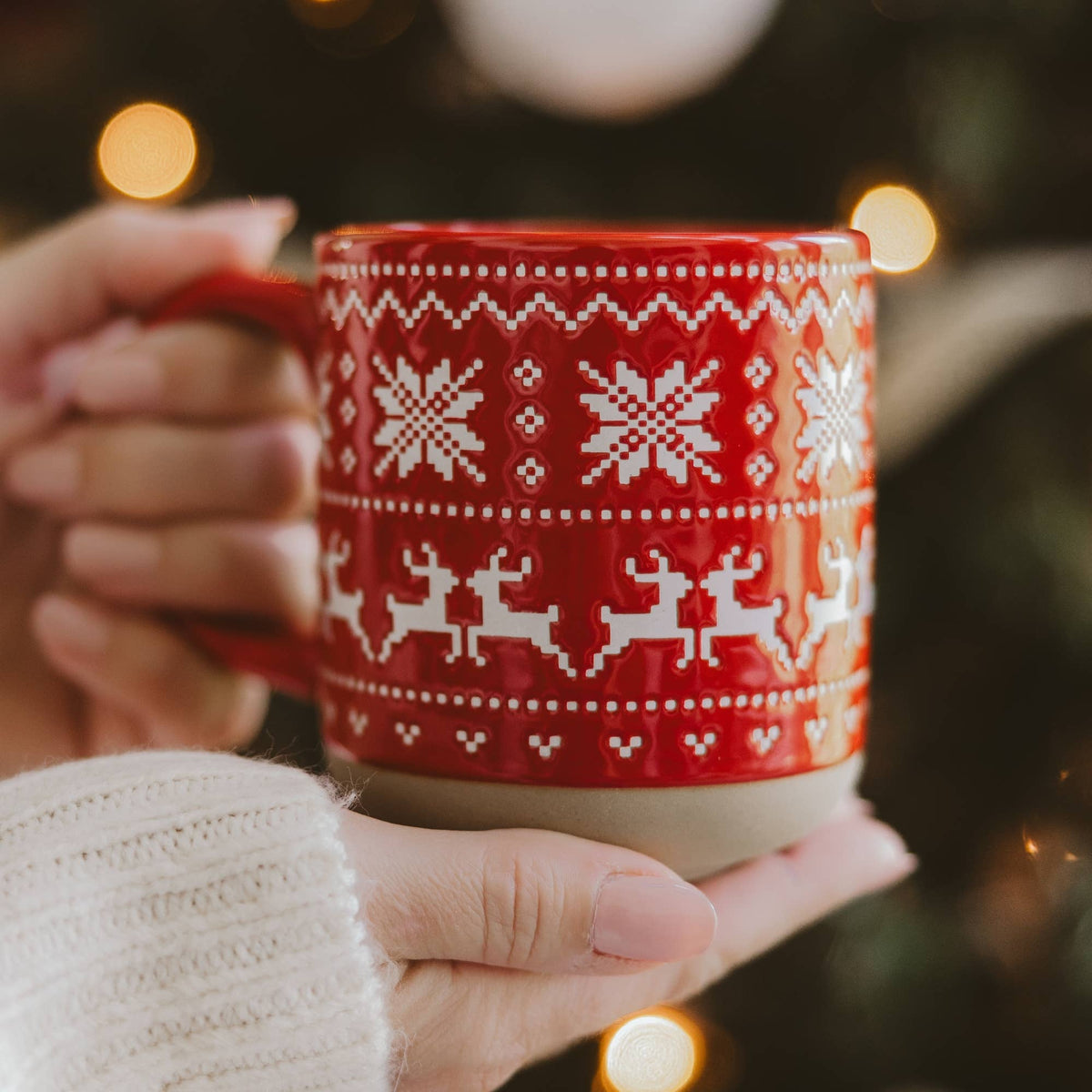Red Fair Isle Sweater Stoneware Coffee Mug - Arriving in Store Late October