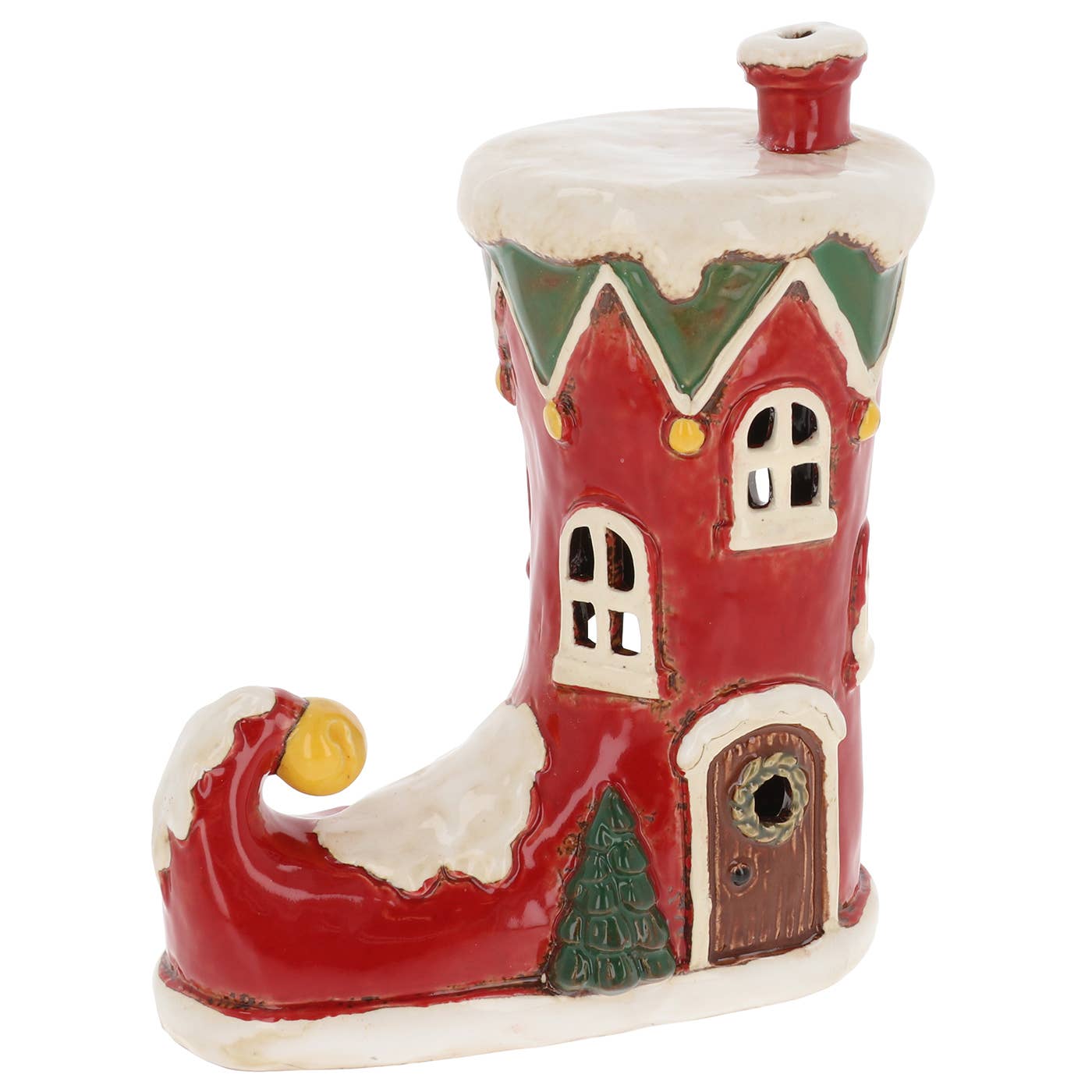 Village Pottery Xmas Elf Boot House Tealight - Arriving in Store Late April