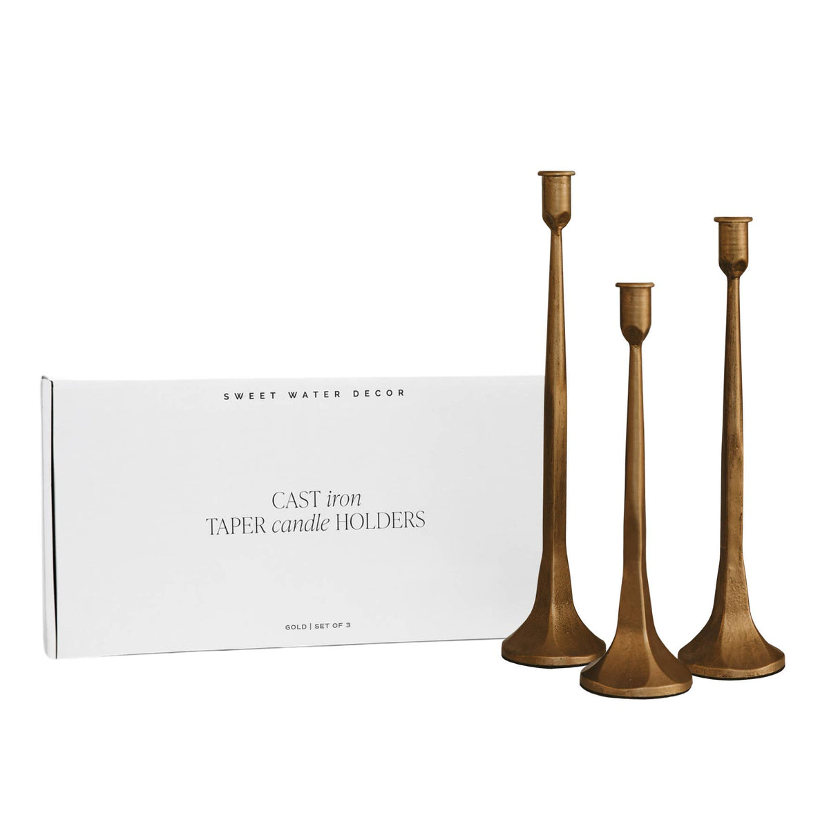 Gold Cast Iron Taper Candle Holders Set of 3 - Arriving in Store Late October