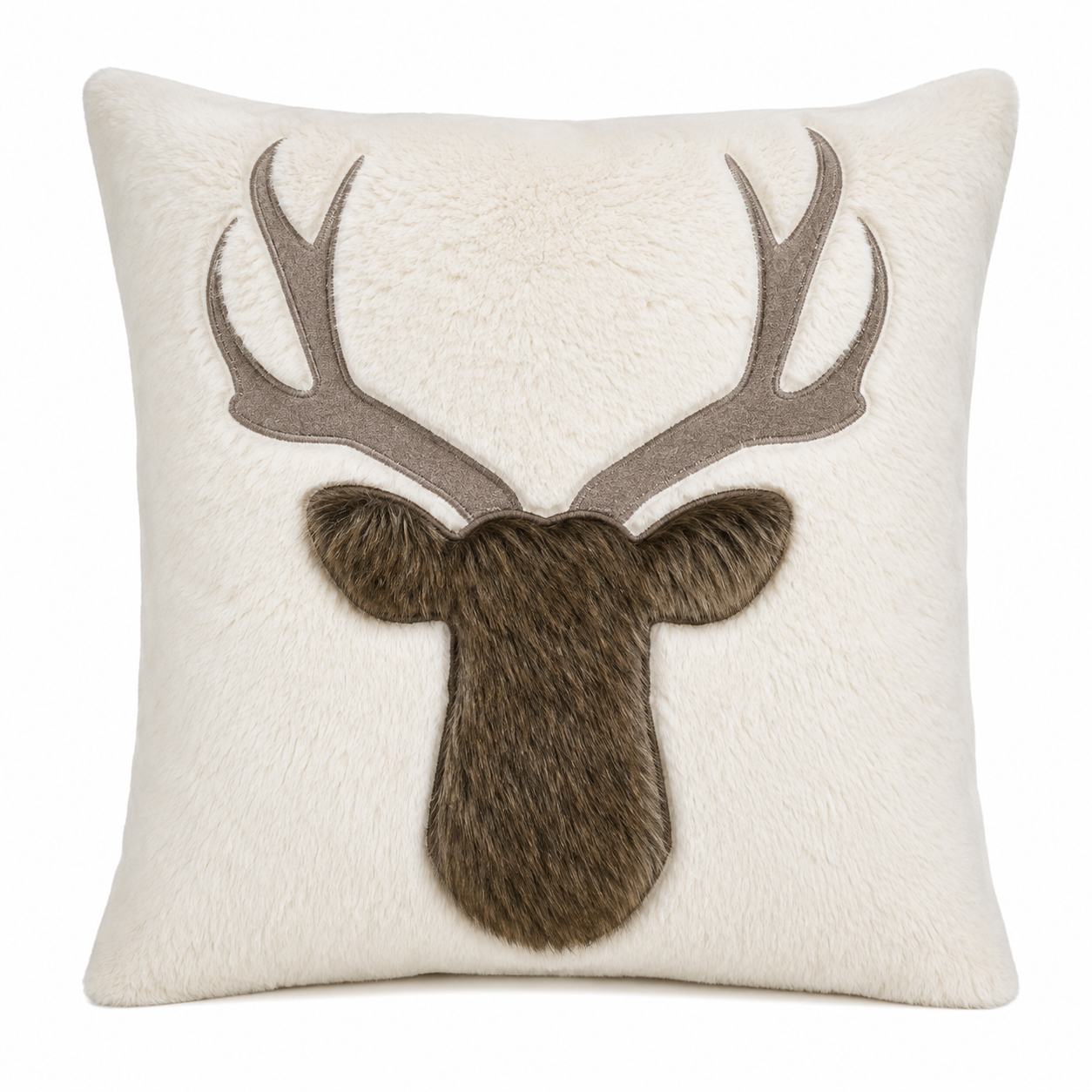 Rustic Deer Faux Fur Throw Pillow - 18"x18" - Arriving in Store September