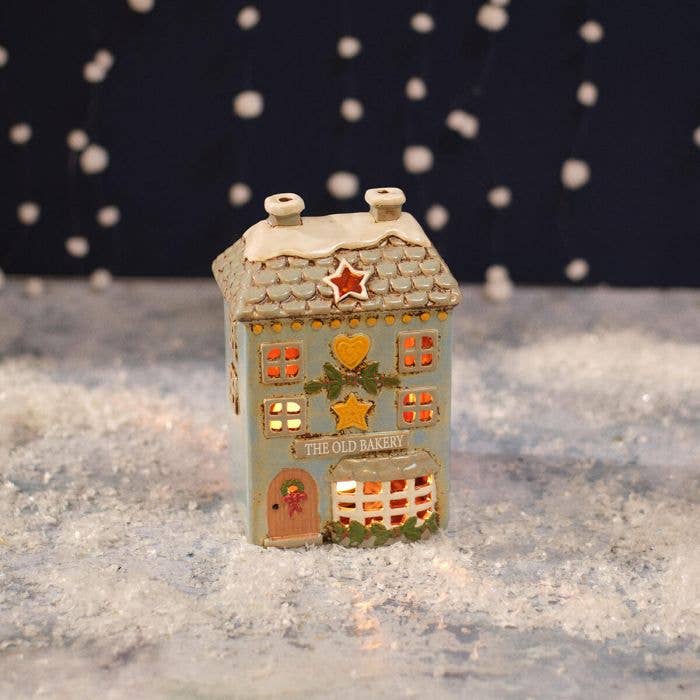 Christmas Market Stoneware Old Bakery Shop Candle Holder - Arriving in Store September