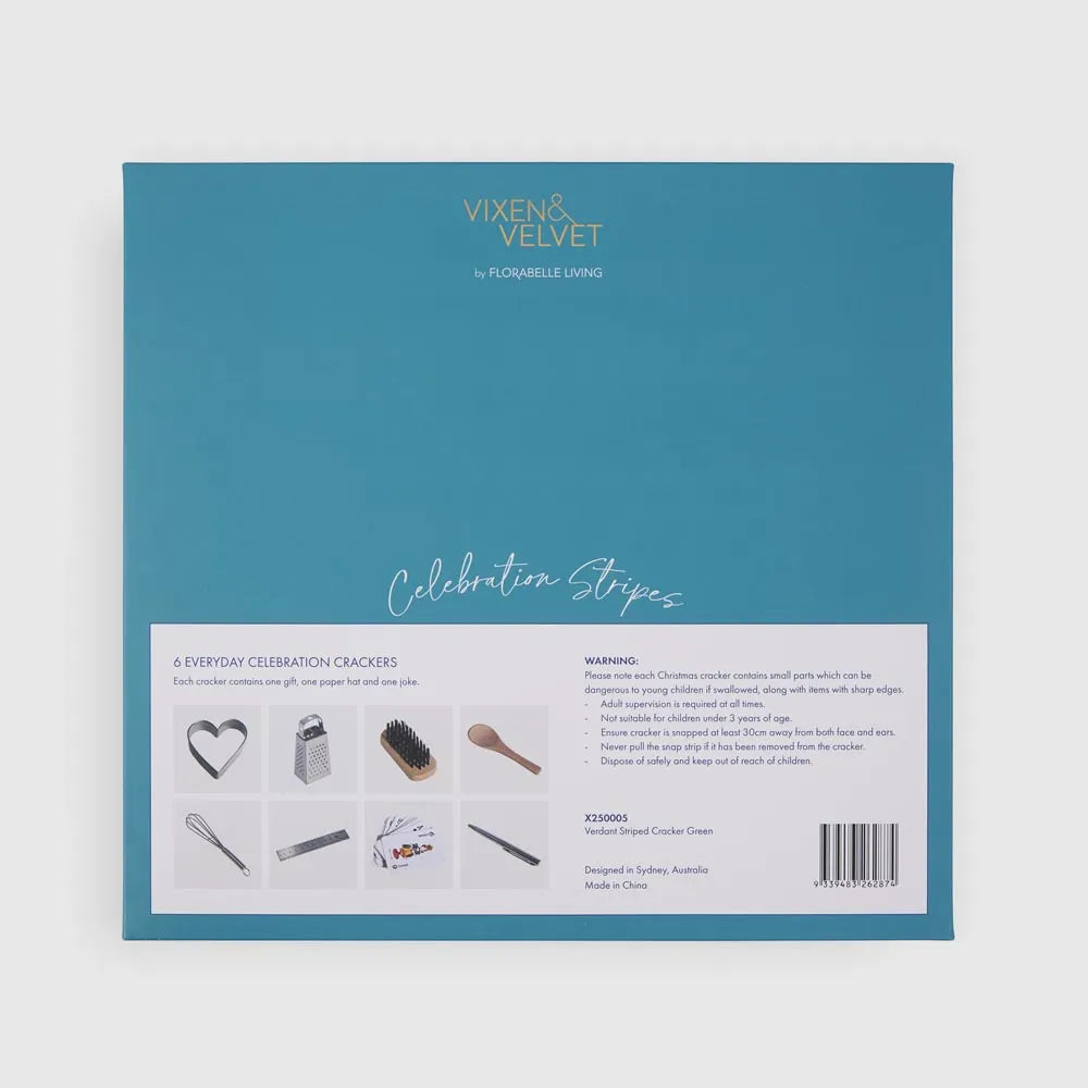 Verdant Striped Cracker – Green (Box of 6) - Arriving in Store October 2026