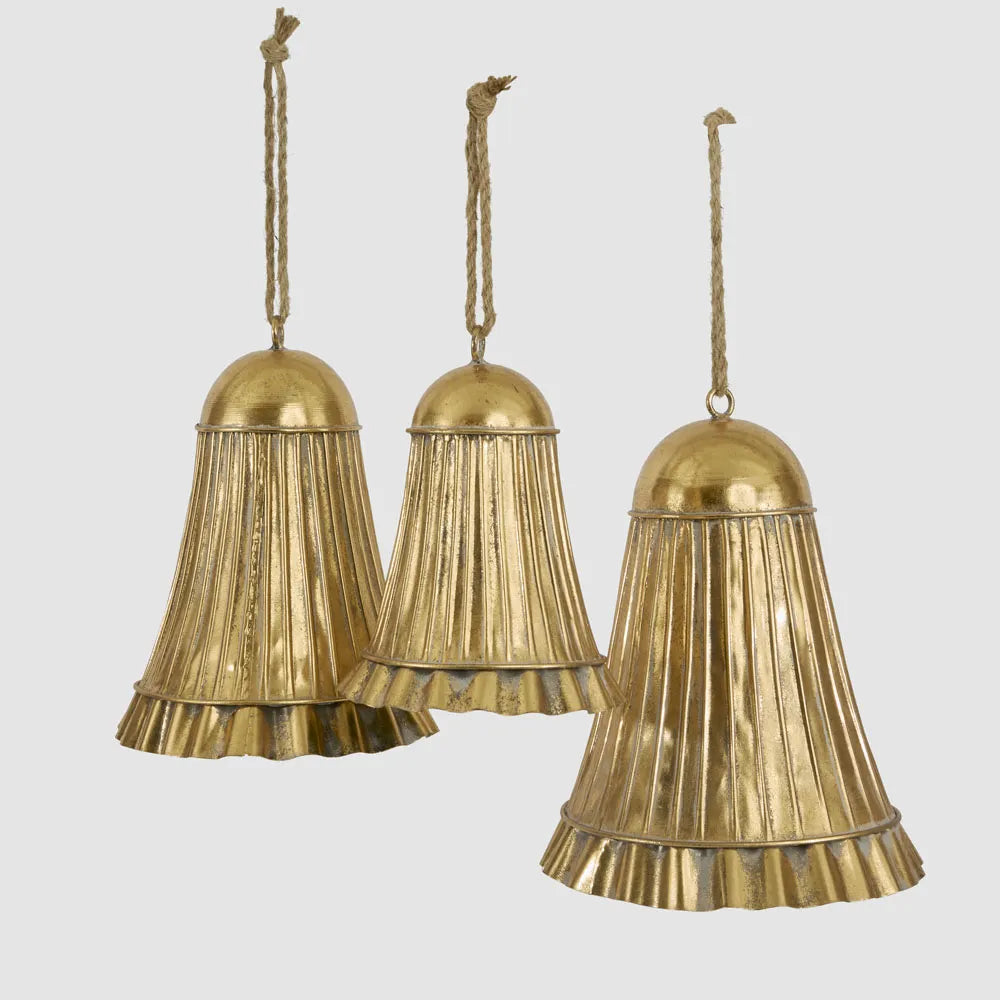 Golden Pleated Bells – Set of 3 - Arriving in Store October 2026